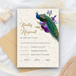 Koninklijk Blauw Paarse Bloemrijke Indiase Pauw Hu RSVP Kaartje