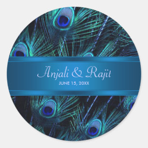 Koninklijk Blauw Paarse Pauw Huwelijksstickers Ronde Sticker