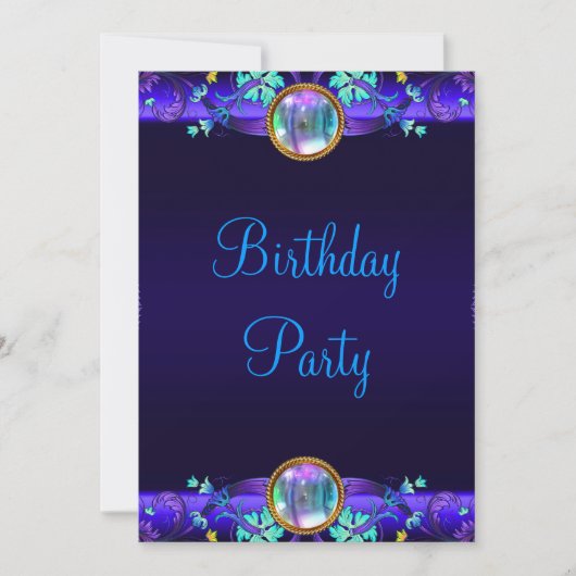Koninklijk Blauw Paarse Verjaardagsfeest Kaart (Voorkant)