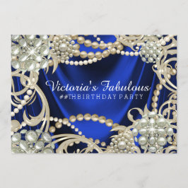 Koninklijk Blauw Parel Glam Verjaardagsfeestje Kaart