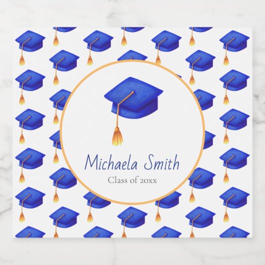 Koninklijk Blauw Pet Gepersonaliseerd Afstuderen Sparkling Wijnetiket (Enkel label)