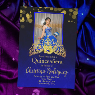Koninklijk Blauw Prinses Jurk Quinceanera Goud Tia Kaart