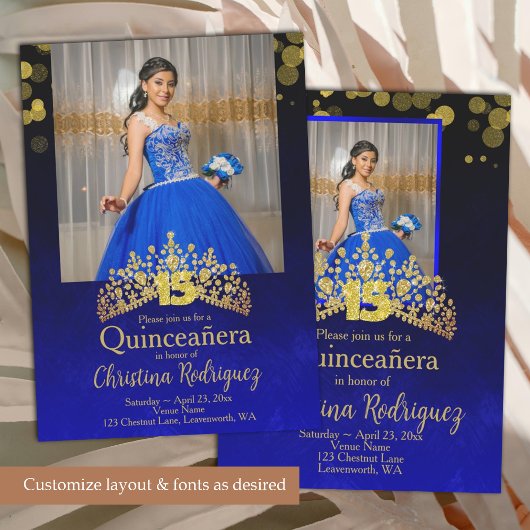 Koninklijk Blauw Prinses Jurk Quinceanera Goud Tia Kaart