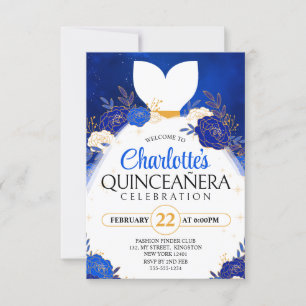 Koninklijk Blauw Quinceanera Bloemen Prinses Jurk Kaart