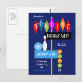 Koninklijk Blauw Retro Bowling Verjaardagsfeest Briefkaart (Voorkant / Achterkant)