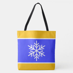 Koninklijk Blauw Retro Geel Wit Strepen Sneeuwvlok Tote Bag