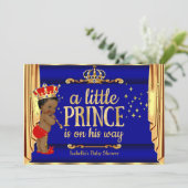 Koninklijk Blauw Rode Drapes Prince Baby shower Et Kaart (Staand voorkant)