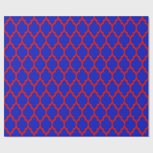 Koninklijk Blauw, Rood XL Marokkaans Quatrefoil #4 Cadeaupapier (Vlak)