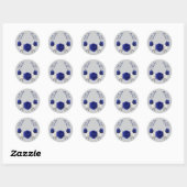 koninklijk blauw roos witte bloemen grijs ronde sticker (Vel)