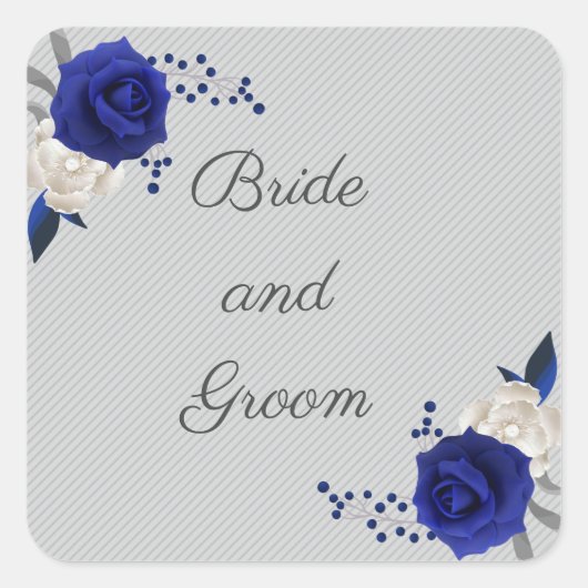 koninklijk blauw roos witte bloemen grijs vierkante sticker (Voorkant)