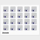 koninklijk blauw roos witte bloemen grijs vierkante sticker (Vel)