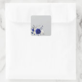 koninklijk blauw roos witte bloemen grijs vierkante sticker (Tas)