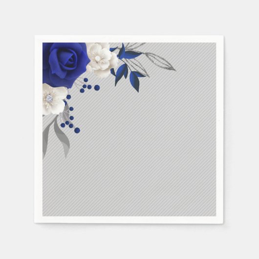 koninklijk blauw roos witte bloemen grijze bruilof servet (Voorkant)