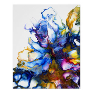 Koninklijk Blauw & Roze Abstracte Vloeistof Kunst Perfect Poster