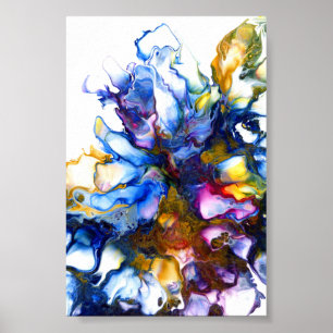 Koninklijk Blauw & Roze Abstracte Vloeistof Kunst Poster