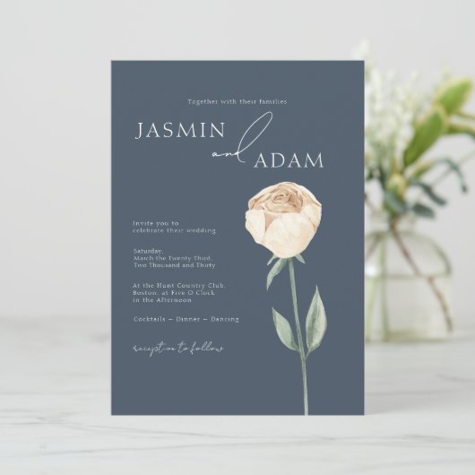 Koninklijk Blauw Roze Rose Goud Bloemen Bruiloft Kaart (Staand voorkant)