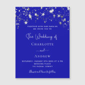Koninklijk blauw sterrenschrift luxebruiloft magnetische uitnodiging (Voorkant)