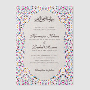 Koninklijk Blauw Teal Ivoor Bloemmotief Islamitisc Vellum Uitnodigingen