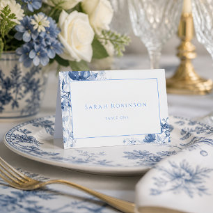 Koninklijk Blauw Toile Bloemengestrikte Huwelijksp Kaart