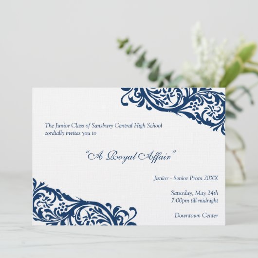 Koninklijk blauw traditioneel junior formals senio kaart (Staand voorkant)