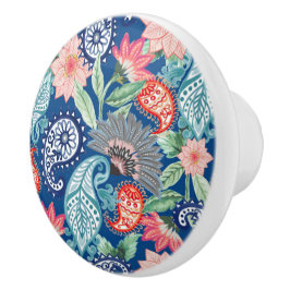Koninklijk Blauw Turquoise Oranje Bloemmotief Vint Keramische Knop