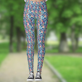 Koninklijk Blauw Turquoise Oranje Bloemrijk Vintag Leggings