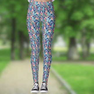 Koninklijk Blauw Turquoise Oranje Bloemrijk Vintag Leggings