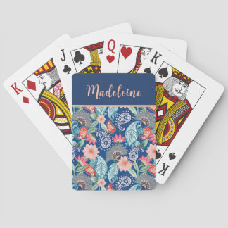 Koninklijk Blauw Turquoise Oranje Bloemrijk Vintag Pokerkaarten