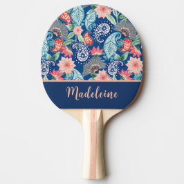 Koninklijk Blauw Turquoise Oranje Bloemrijk Vintag Tafeltennisbatje