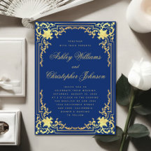 Koninklijk Blauw Vintage Bruiloft Nep Goud Folie E