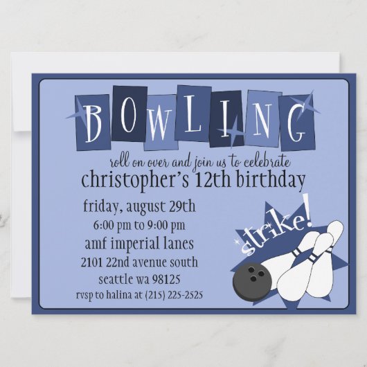 Koninklijk Blauw Volledig Retro Bowling Birthday P Kaart (Voorkant)