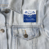 Koninklijk Blauw, Wit Bloemen Beste Man Pin Vierkante Button 5,1 Cm (In situ)