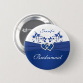 Koninklijk Blauw, Wit Bloemen Bruidsmeisje Pin Ronde Button 5,7 Cm (Voorkant /achterkant)
