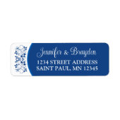 Koninklijk Blauw, Wit Bloemen Bruiloft Adres Label (Voorkant)