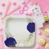 koninklijk blauw wit bloemen bruiloft papieren bordje (Feest)