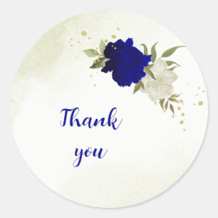 koninklijk blauw wit bloemen bruiloft ronde sticker