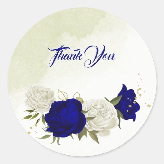 koninklijk blauw wit bloemen bruiloft ronde sticker (Voorkant)