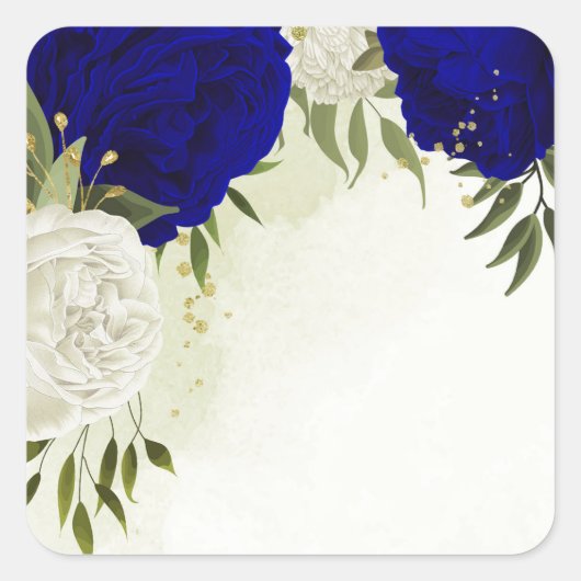 koninklijk blauw wit bloemen bruiloft vierkante sticker (Voorkant)