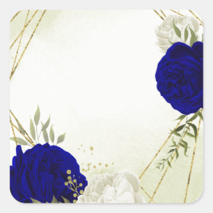 koninklijk blauw wit bloemen bruiloft vierkante sticker