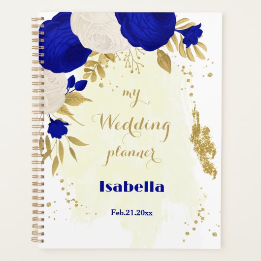 Koninklijk Blauw Wit Bloemen Goud Botanisch Planner (Voorkant)