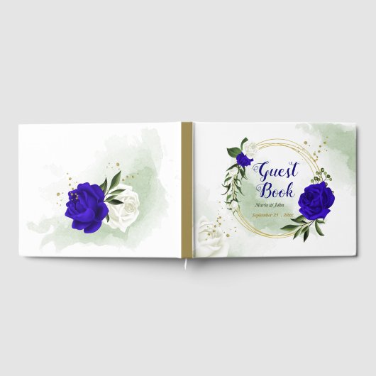 koninklijk blauw wit bloemen goudbaard bruiloft gastenboek (Volledig)