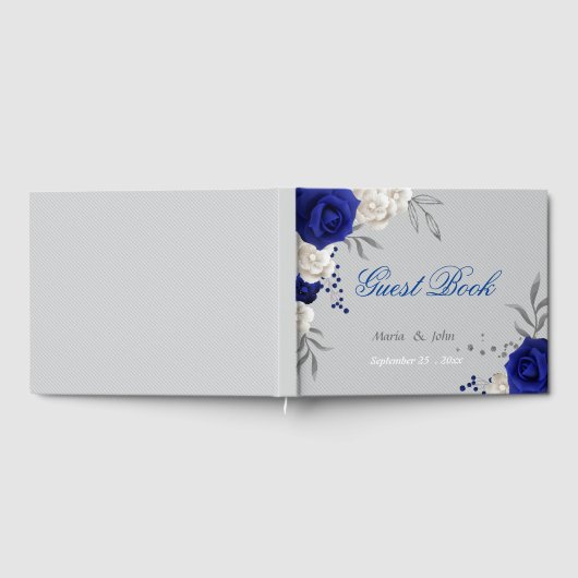 koninklijk blauw wit bloemen grijs gastenboek (Volledig)
