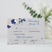 Koninklijk Blauw Wit Bloemen Grijs RSVP kaart (Staand voorkant)