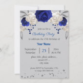 Koninklijk Blauw Wit Bloemen Grijze bladeren Verja Kaart (Voorkant)