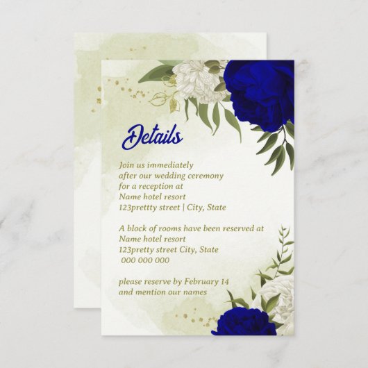 Koninklijk Blauw Wit Bloemen Groen Blad Informatiekaartje (Voorkant / Achterkant)