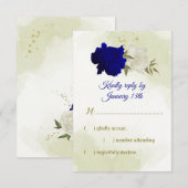 Koninklijk Blauw Wit Bloemen Groen Blad RSVP Kaartje (Voorkant / Achterkant)