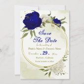 Koninklijk Blauw Wit Bloemen Groen Blad Save The Date (Voorkant)