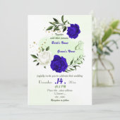 koninklijk blauw wit bloemen groen huwelijk kaart (Staand voorkant)