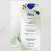 koninklijk blauw wit bloemen groen huwelijk menu (Voorkant / Achterkant)