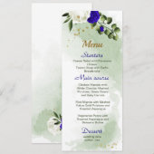 koninklijk blauw wit bloemen groen huwelijk menu (Voorkant / Achterkant)